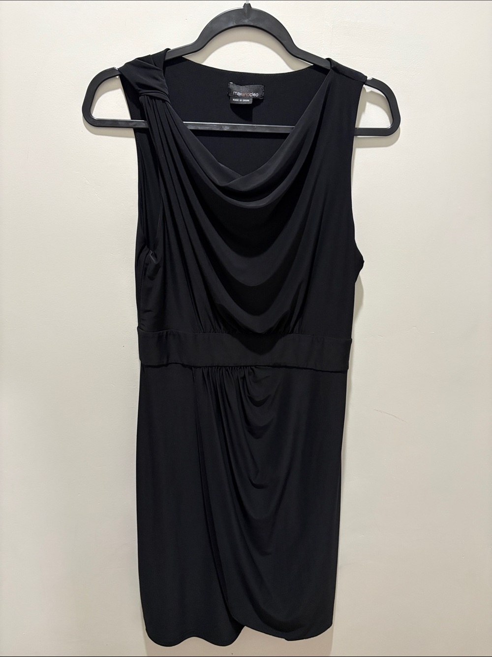 Max & Cleo Black Draped Cowl Neck Mini Dress